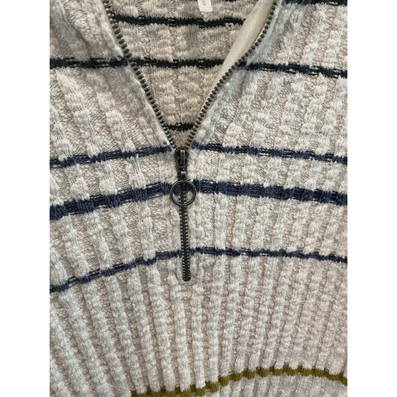 Free People Rossi Ribbed Knit Half Zip Pullover Sweater Large White Striped Boho - Picture 9 of 11